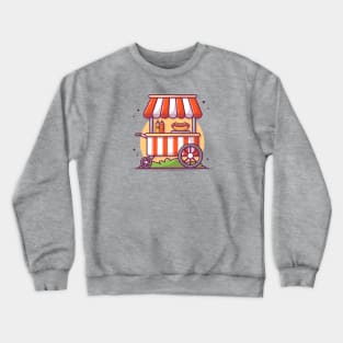 Hotdog Stand Fast Food Street Shop with Hot Dog, Sauce and Mustard Cartoon Vector Icon Illustration Crewneck Sweatshirt